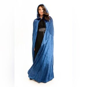 Navy Dark Blue Velveteen Full Length Cape with Hood cloak cosplay